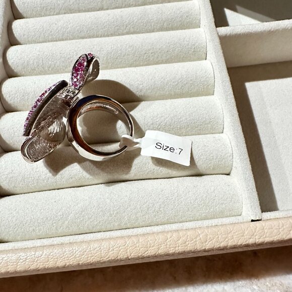 Park Lane Hope Ring Bow Design W/ Pink Crystals Silver Tone Size 7 NWT - Picture 2 of 9